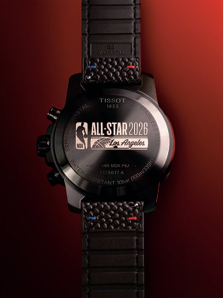 Case back of the Tissot Supersport NBA Special Edition, engraved with the All Star 2026 Los Angeles logo
