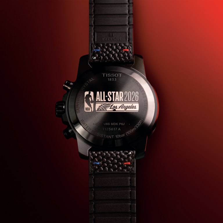 Case back of the Tissot Supersport NBA Special Edition, engraved with the All Star 2026 Los Angeles logo
