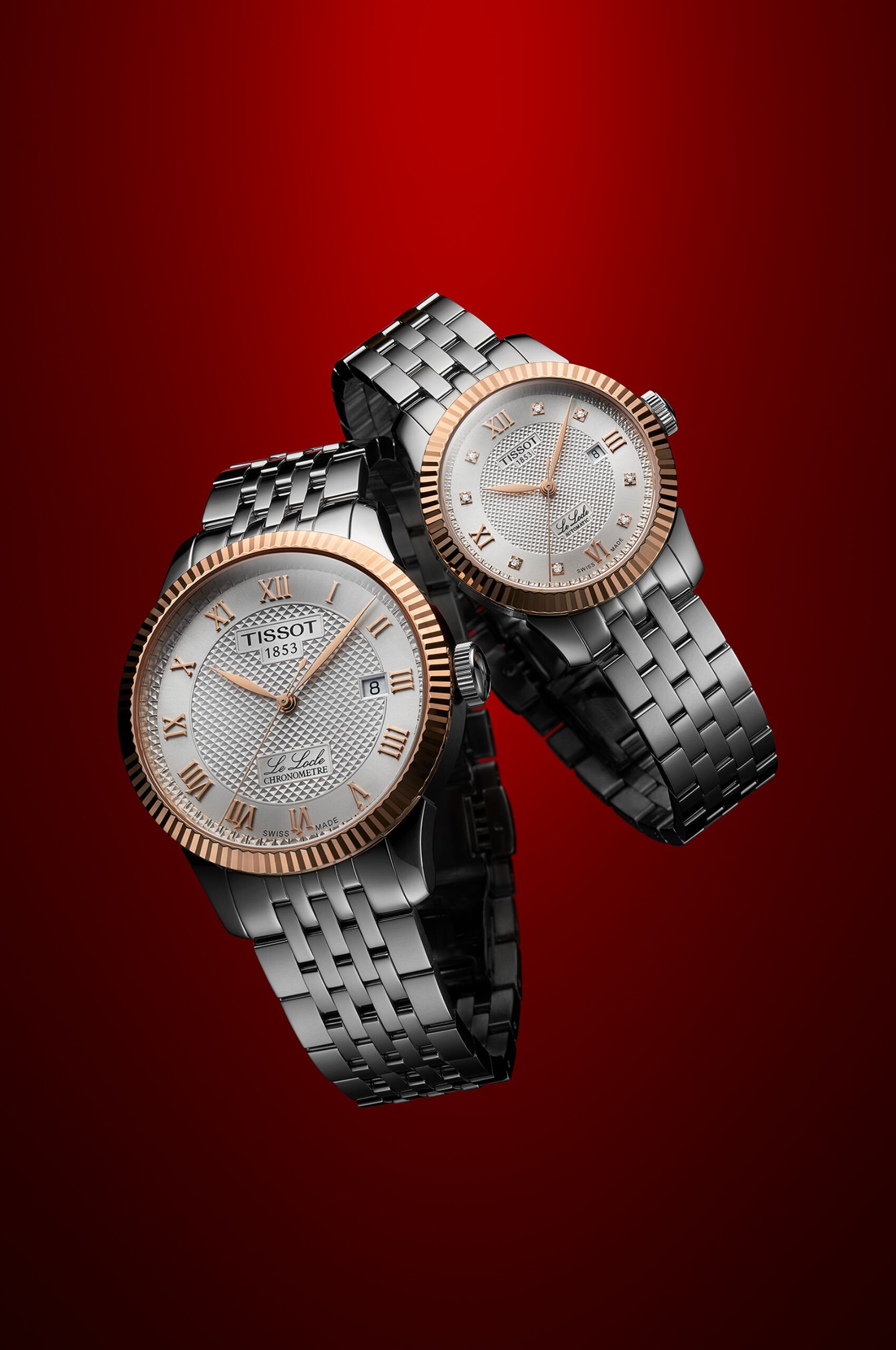 The Tissot Le Locle in 39mm and 29mm in silver dial with solid fluted bezel.