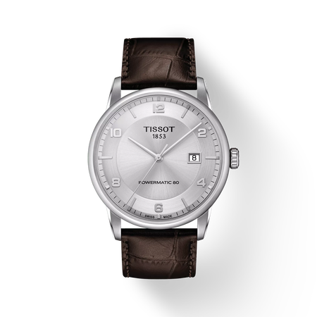 Front view of the watch Tissot Luxury Powermatic 80 with shadow