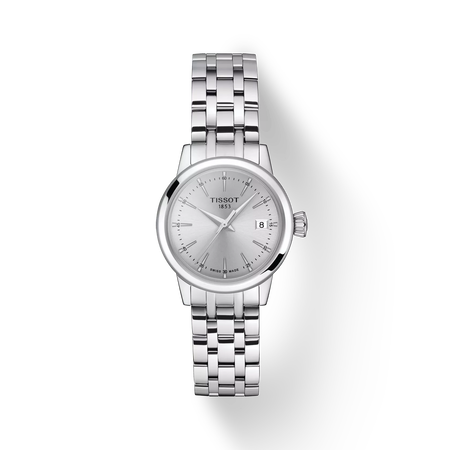 Front view of the watch Tissot Classic Dream 28mm with shadow