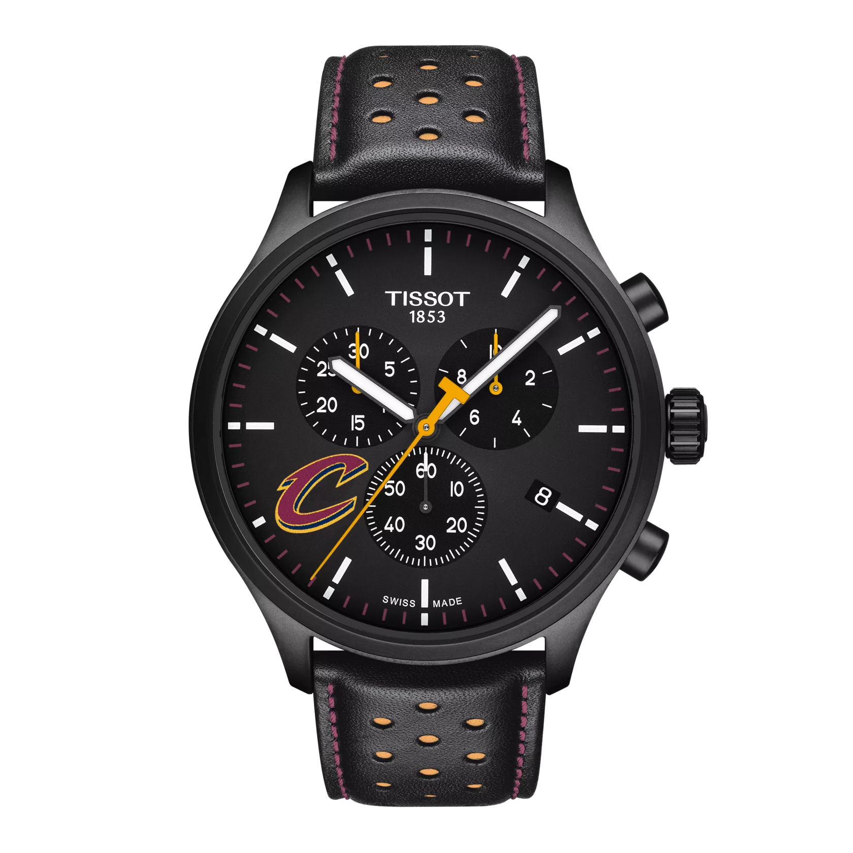 Front view of the watch Tissot Chrono XL NBA Teams Special Cleveland Cavaliers Edition