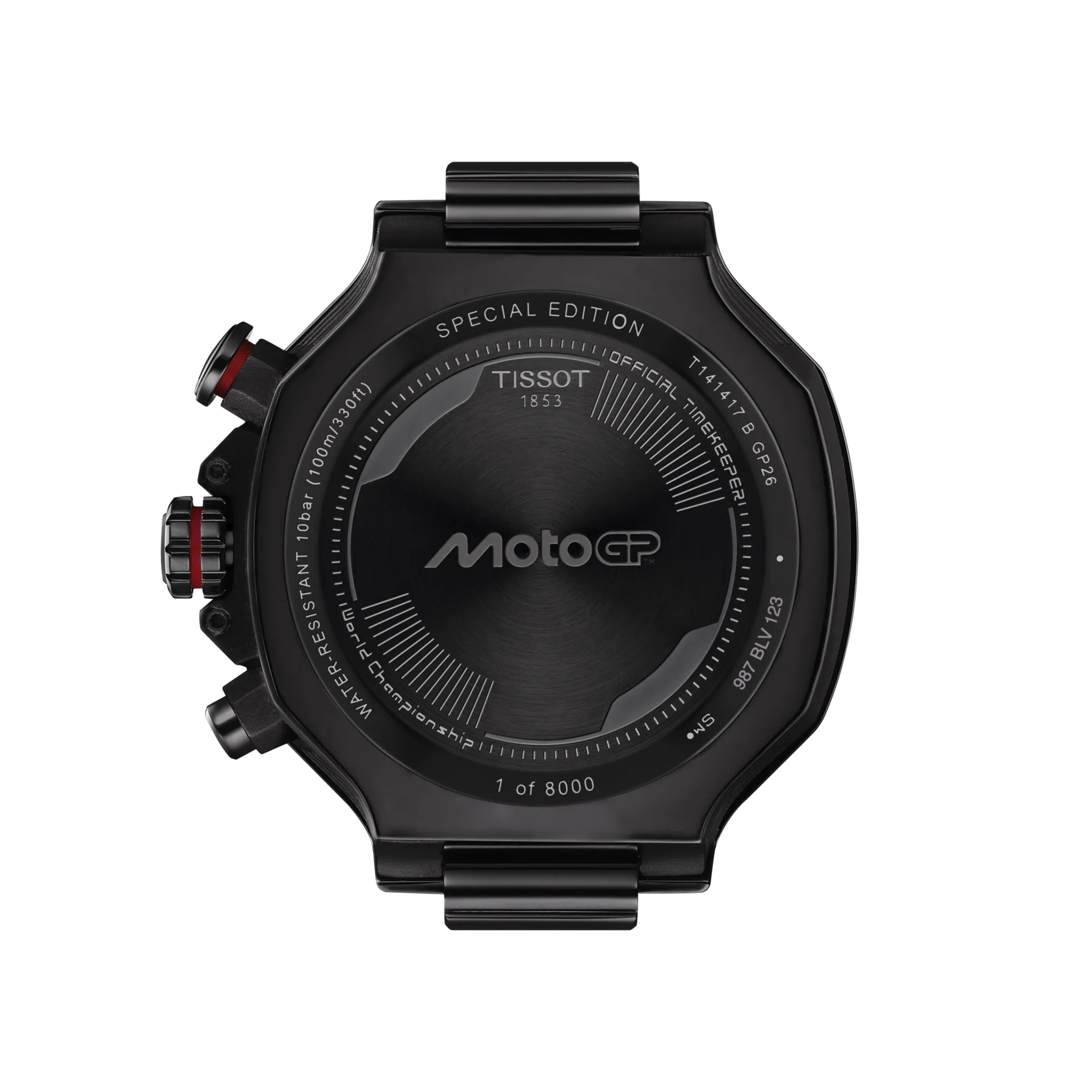 Vista posterior de la caja del reloj Tissot T-Race MotoGP 2026 45mm