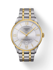 มุมมองด้านหน้าของนาฬิกา Tissot Chemin des Tourelles Powermatic 80 พร้อมเงา