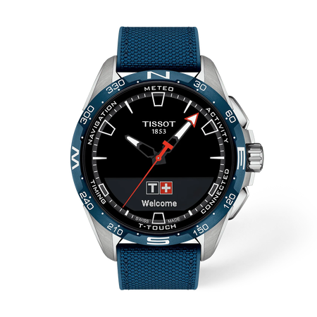 Front view of the watch Tissot T-Touch Connect Solar 47.5mm with shadow