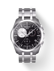 Front view of the watch Tissot Couturier GMT with shadow