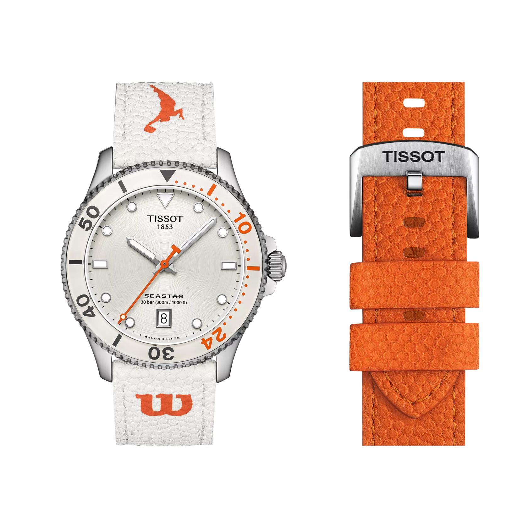Front view of the watch Tissot Seastar Wilson WNBA 40mm with additional bracelet