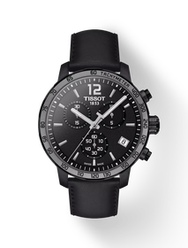 Front view of the watch Tissot Quickster Chronograph with shadow