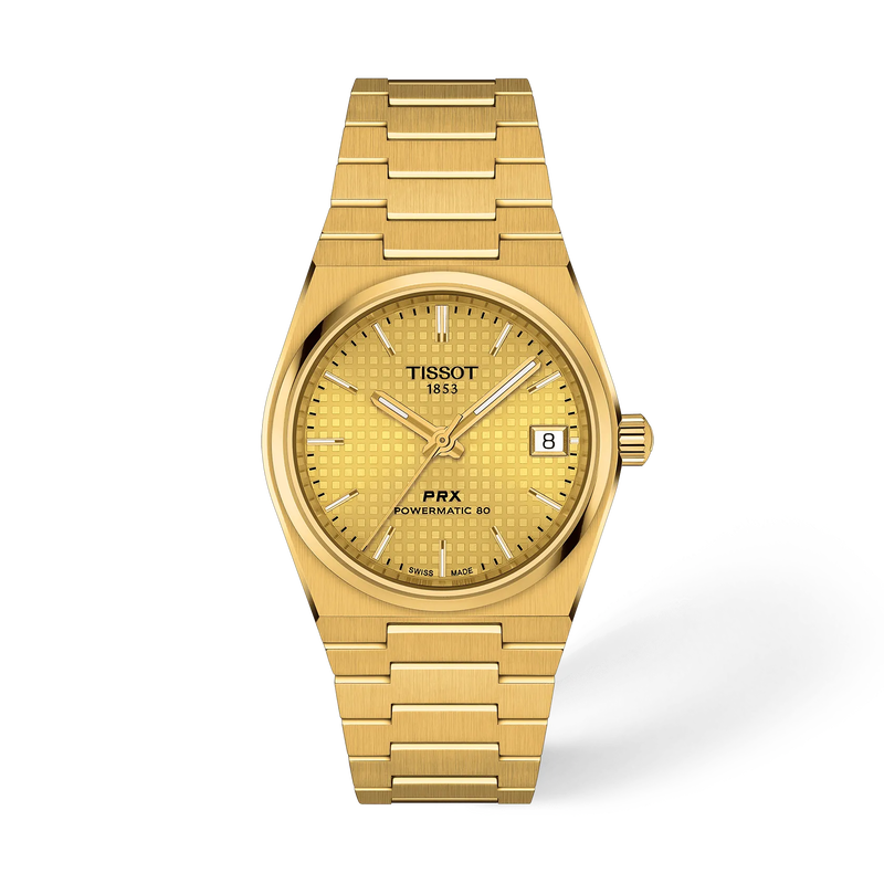 Front view of the watch Tissot PRX 35mm with shadow