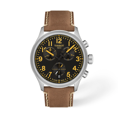 Vue de face de la montre Tissot Chrono L 42mm avec ombre