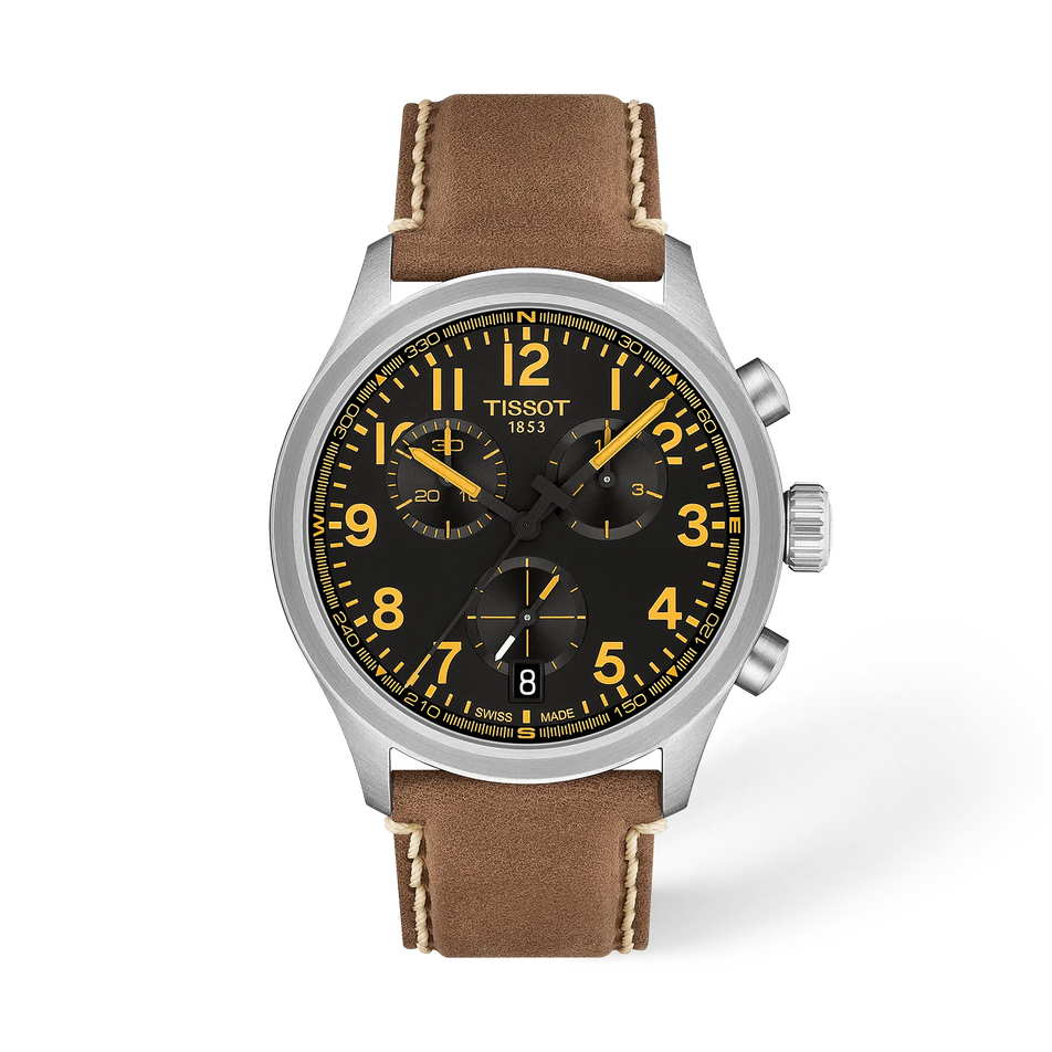 Vorderansicht der Uhr Tissot Chrono L 42mm mit Schatten