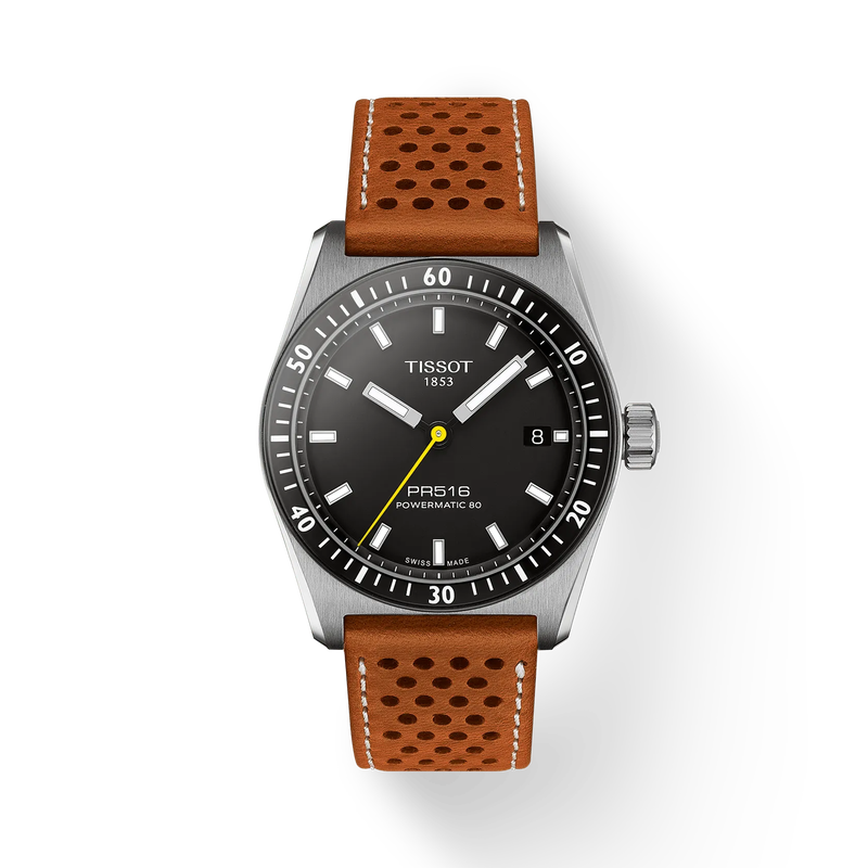 Front view of the watch Tissot PR516 38mm with shadow