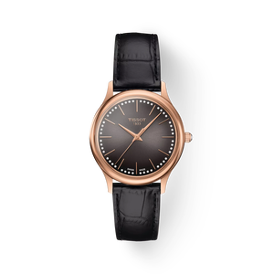 Front view of the watch Tissot Excellence 18K Gold 31.8mm with shadow