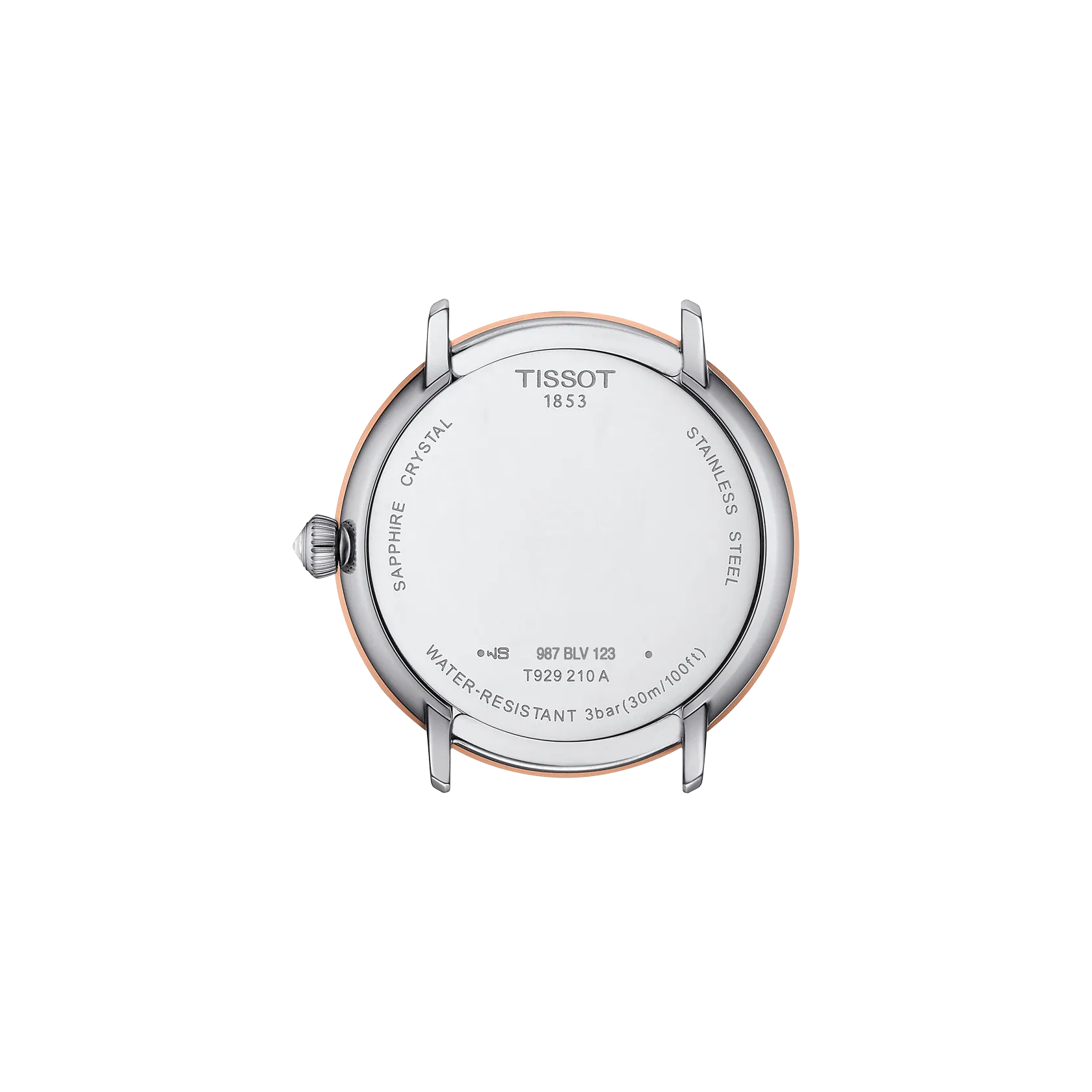 Vue arri&egrave;re du bo&icirc;tier de la montre Tissot Glendora Gold 33mm