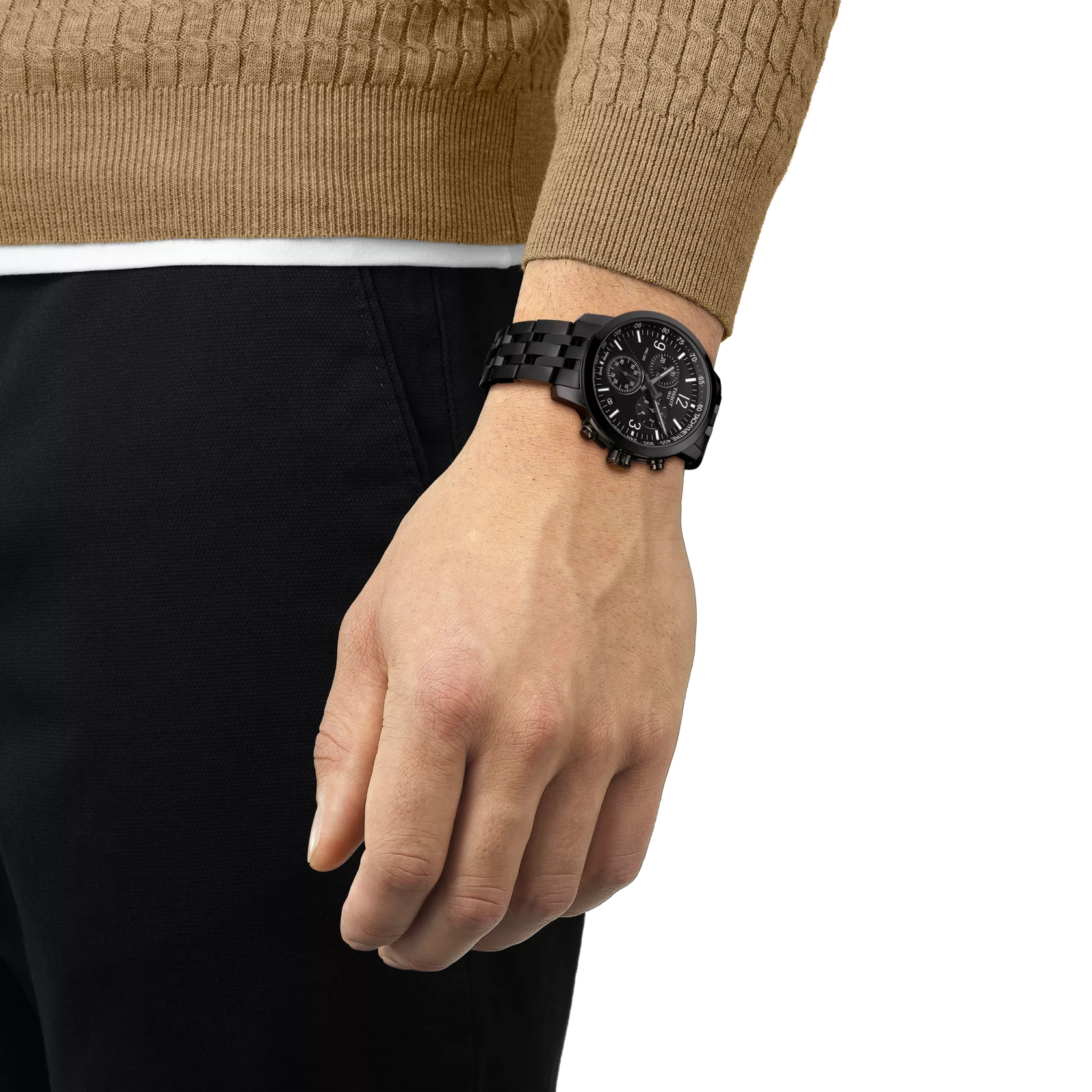 Simulation of the watch Tissot PRC 200 Chronograph on a wrist