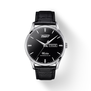 Front view of the watch Tissot Heritage Visodate Powermatic 80 with shadow