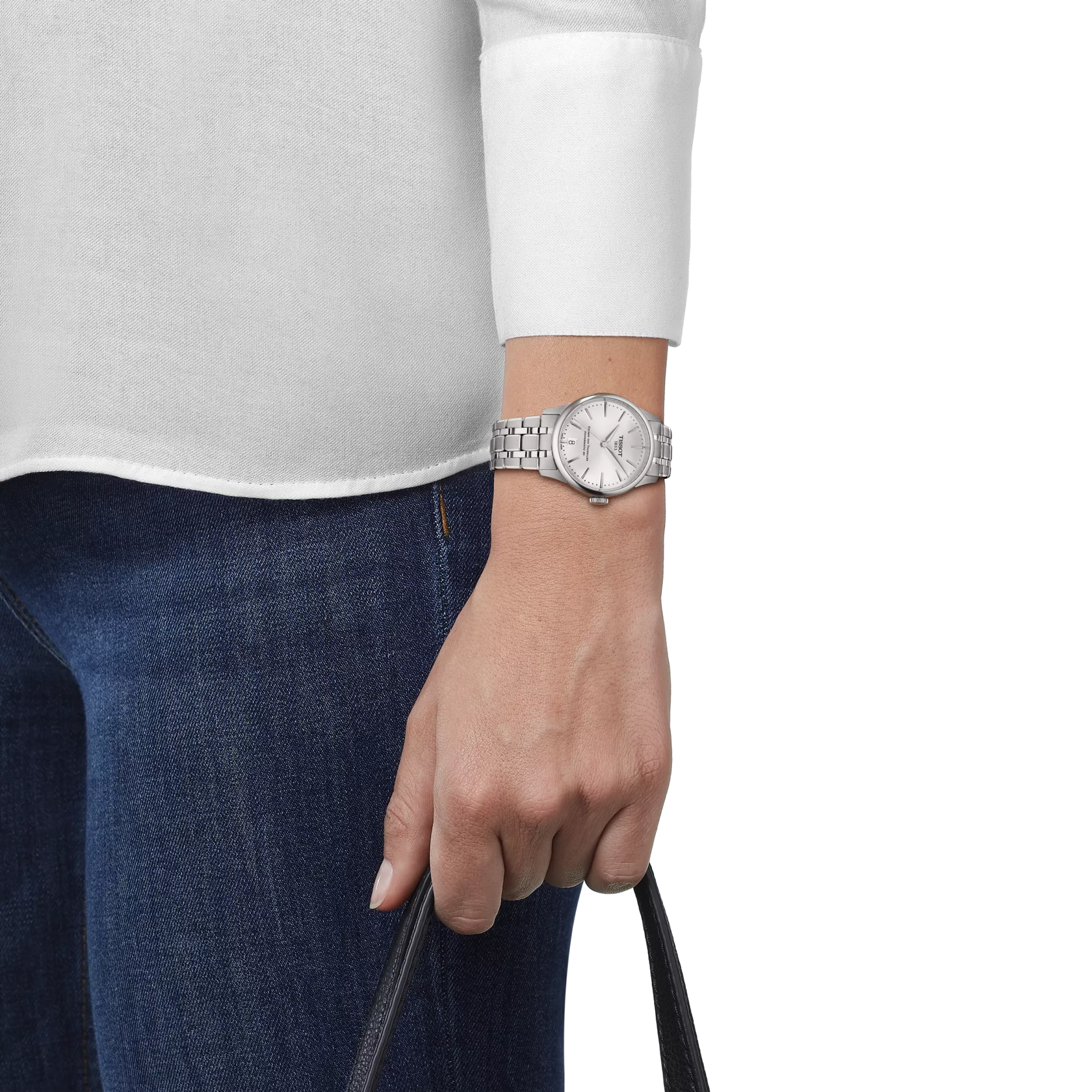 Simulation of the watch Tissot Chemin des Tourelles Powermatic 80 34 mm on a wrist