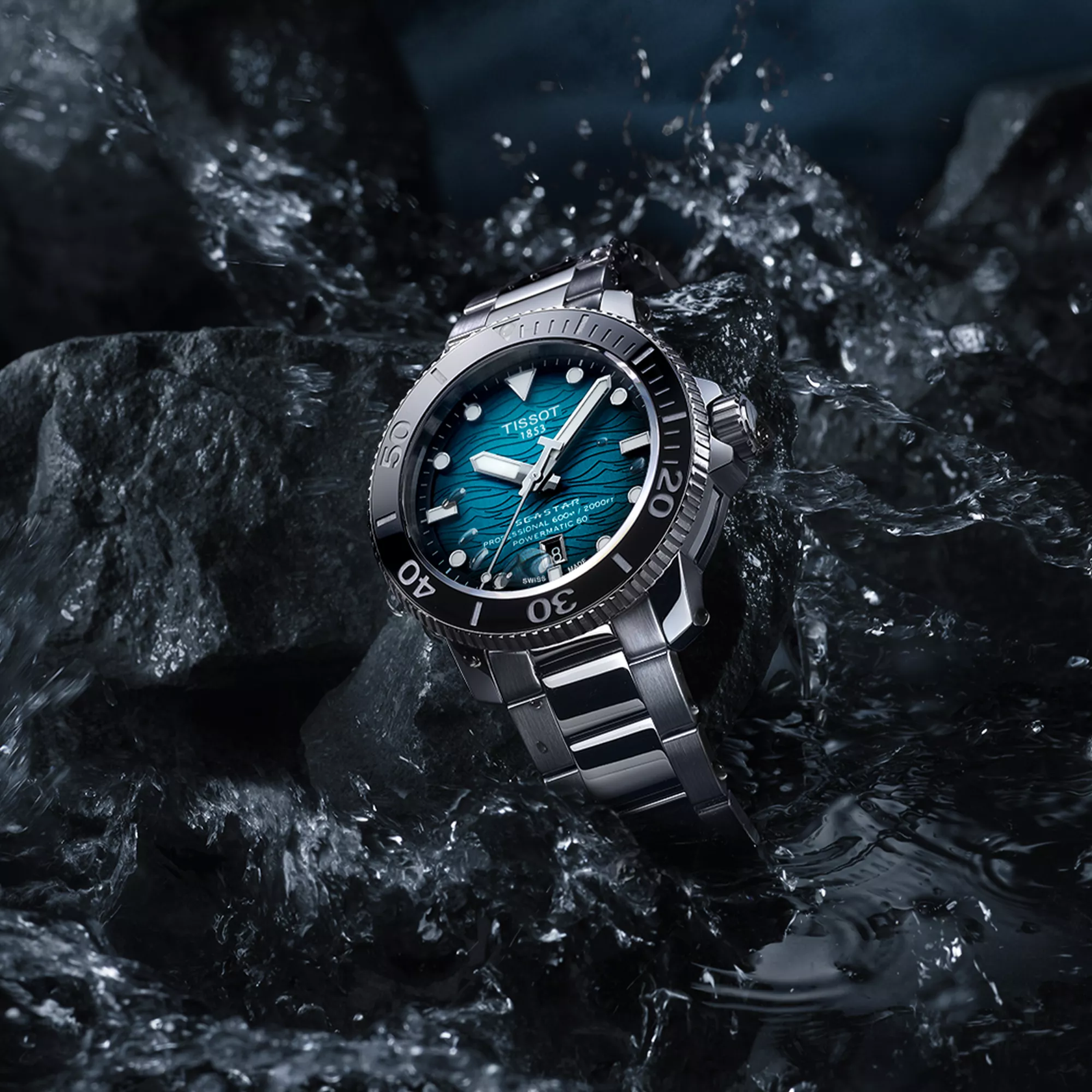 Tissot Seastar 2000 46mm watch on a colored background