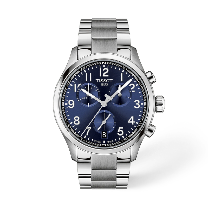 Vue de face de la montre Tissot Chrono L 42mm avec ombre