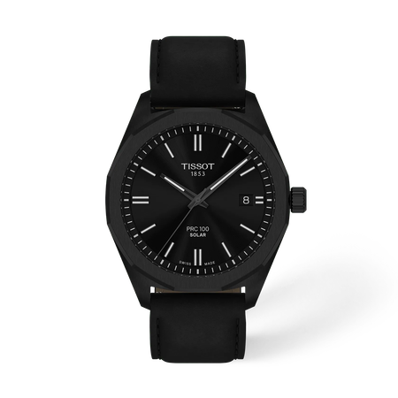 Front view of the watch Tissot PRC 100 Solar 39mm with shadow