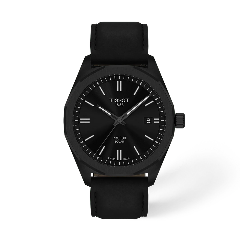 Front view of the watch Tissot PRC 100 Solar 39mm with shadow