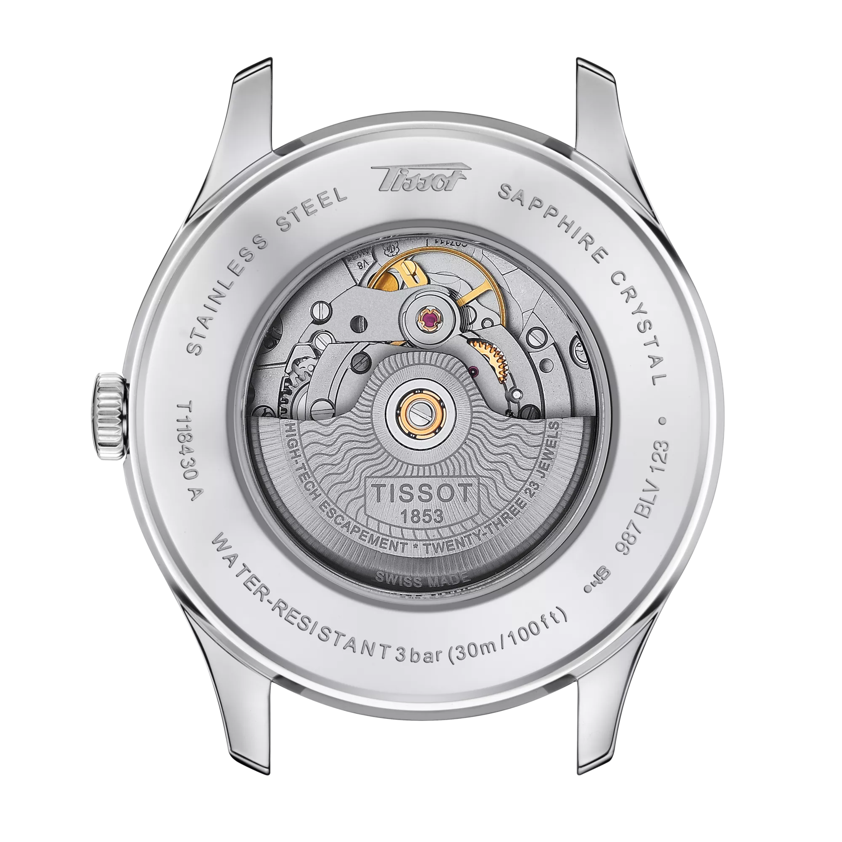 Back view of the watch case Tissot Heritage Visodate Powermatic 80