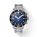 그림자가 있는 티쏘 씨스타 1000 크로노그래프 시계의 전면 보기