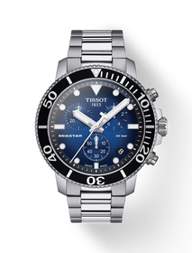 Front view of the watch Tissot Seastar 1000 45.5mm with shadow