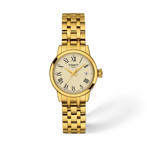 Front view of the watch Tissot Classic Dream 28mm with shadow