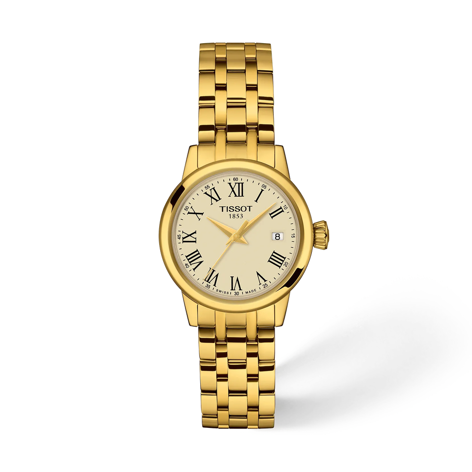 Vorderansicht der Uhr Tissot Classic Dream 28mm mit Schatten