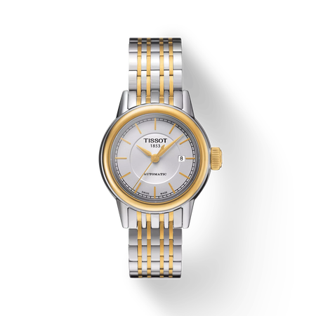 Front view of the watch Tissot Carson Automatic Lady with shadow