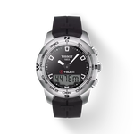 มุมมองด้านหน้าของนาฬิกา Tissot T-Touch II Stainless Steel พร้อมเงา