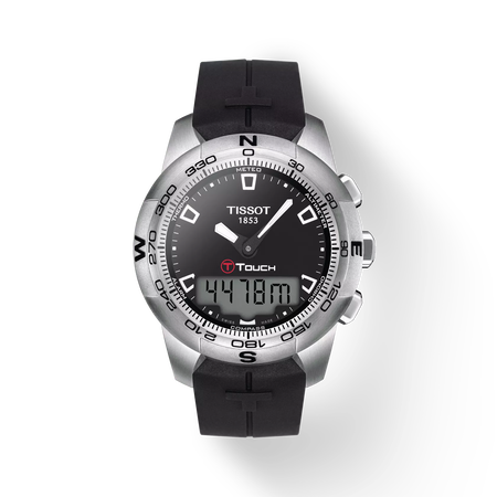 Front view of the watch Tissot T-Touch II Stainless Steel with shadow