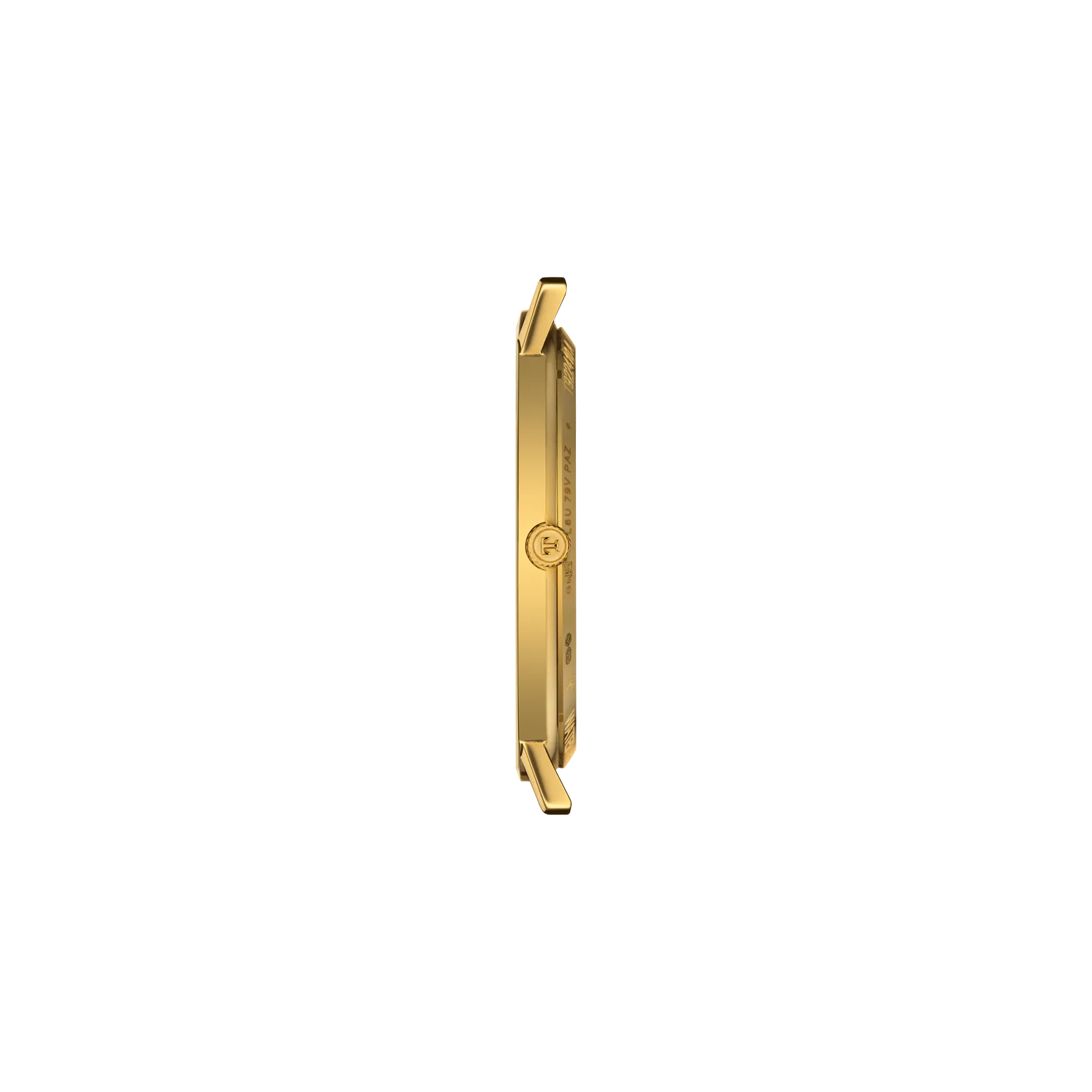 Profile view of the watch case Tissot Goldrun Gold 38mm