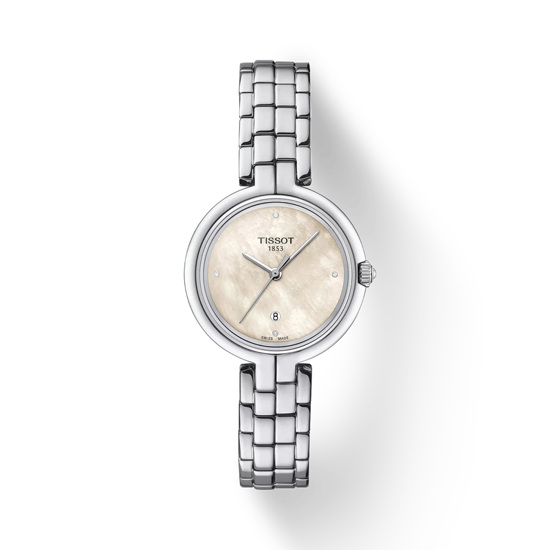 그림자가 있는 티쏘 플라밍고 시계의 전면 보기