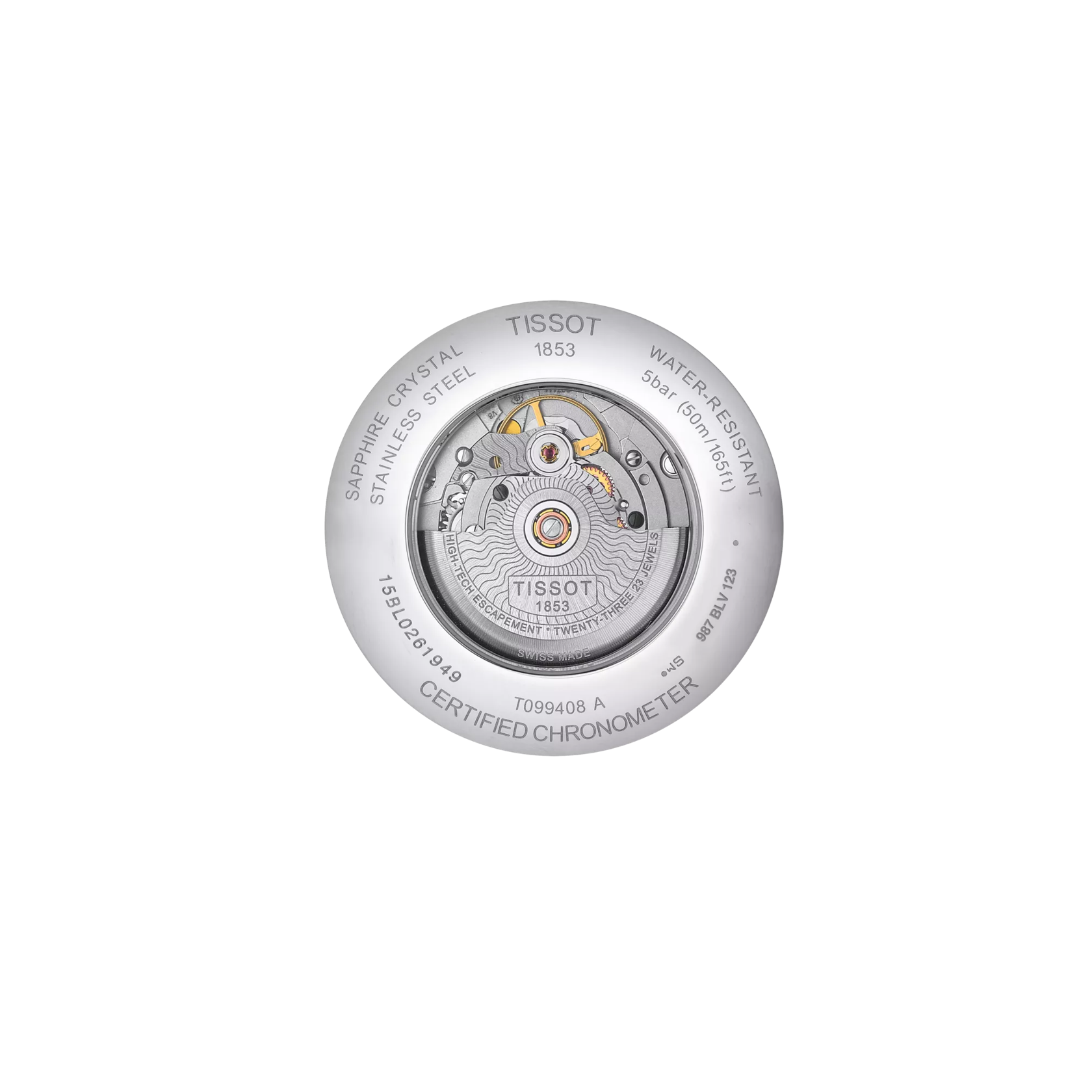 Back view of the watch case Tissot Chemin des Tourelles Powermatic 80 COSC