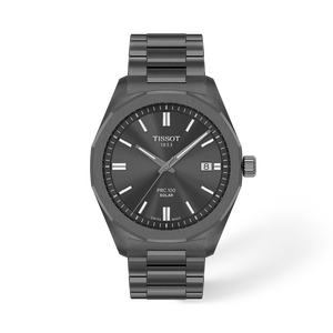 Vue de face de la montre Tissot PRC 100 Solar 39mm avec ombre