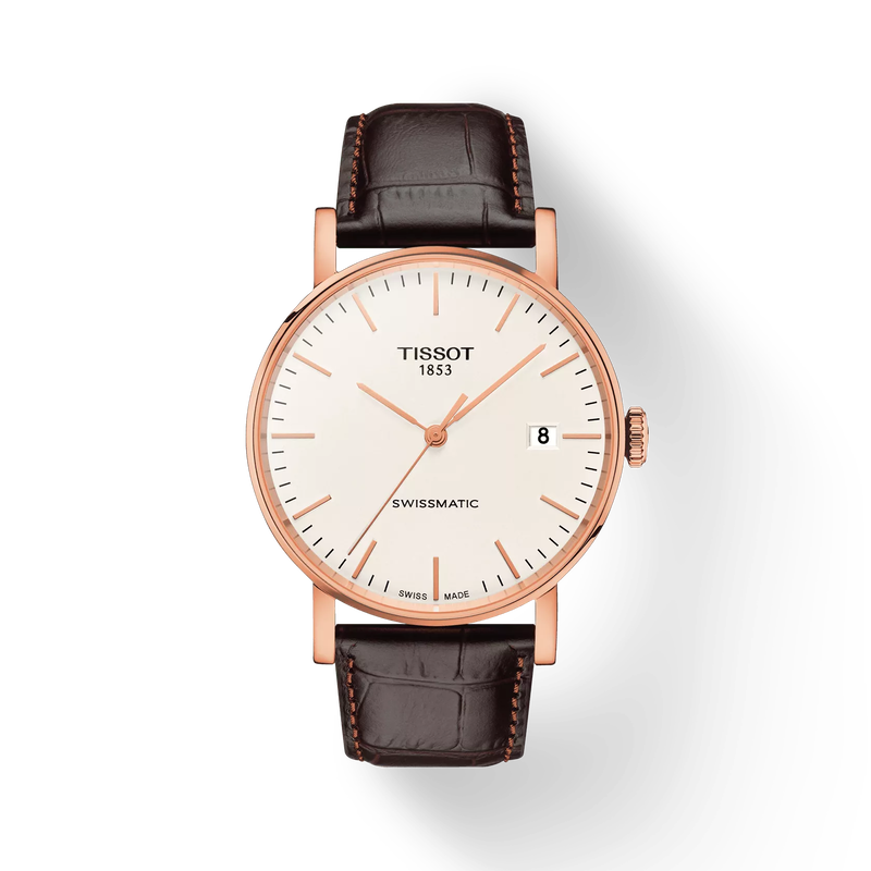 Front view of the watch Tissot Everytime Swissmatic 40mm with shadow