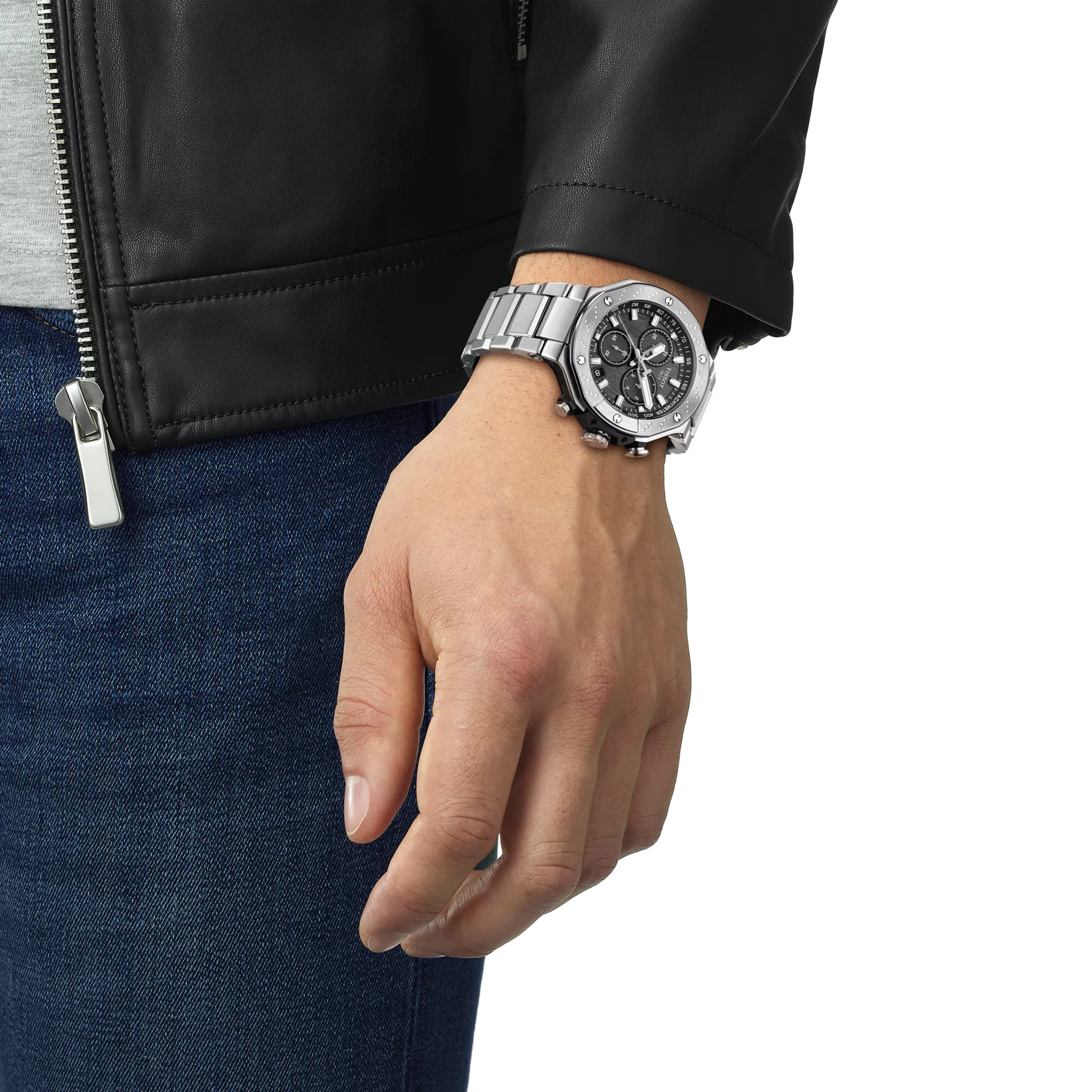 Simulation of the watch Tissot T-Race 45mm on a wrist