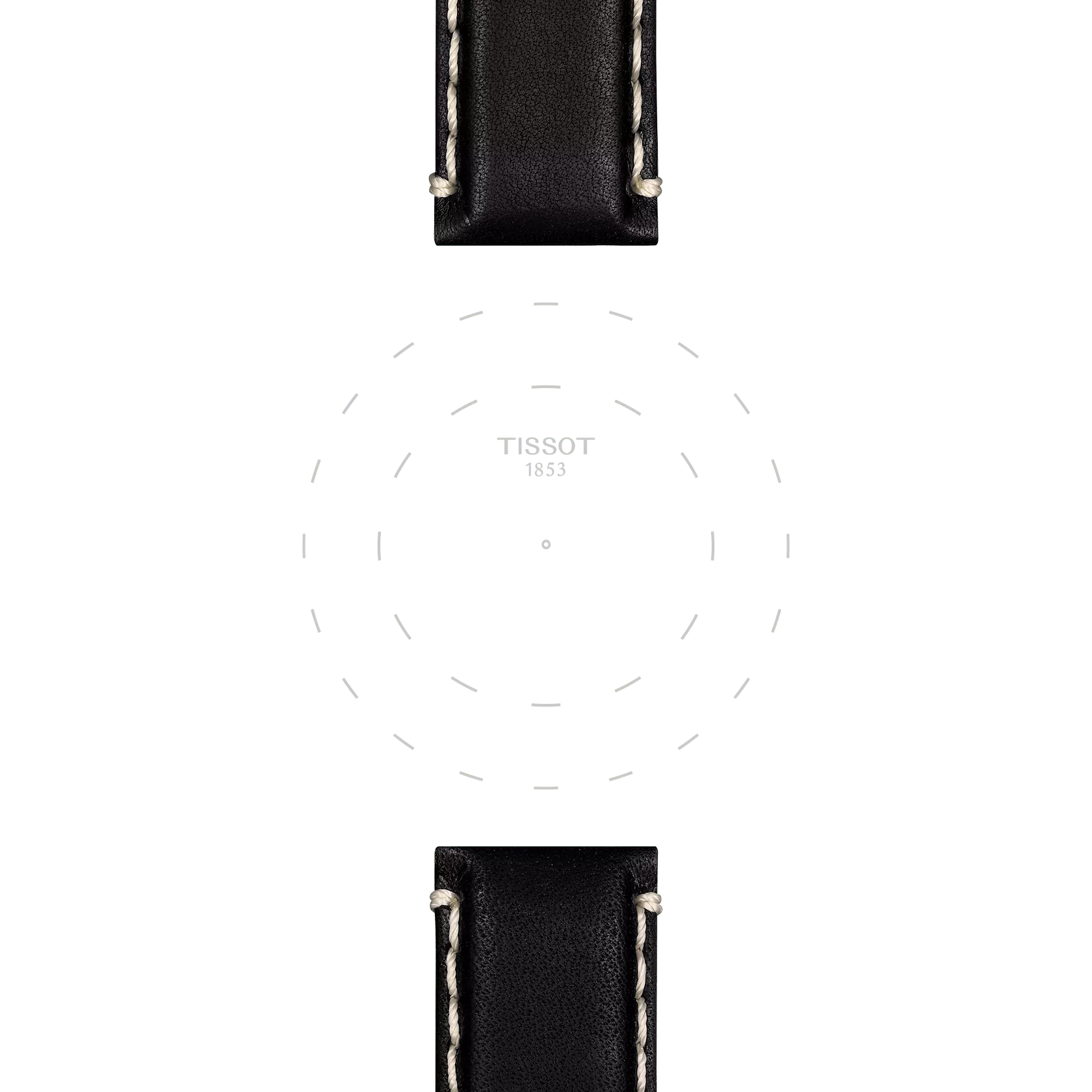 Enfoque en las asas de Correa negra de piel oficial Tissot 22 mm