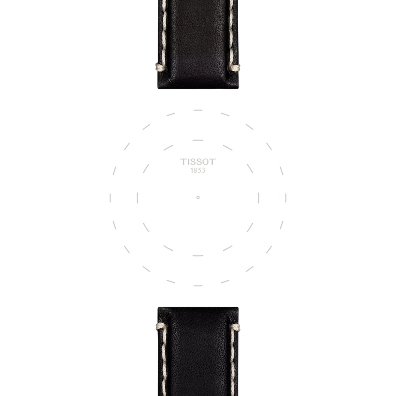 Enfoque en las asas de Correa negra de piel oficial Tissot 22 mm