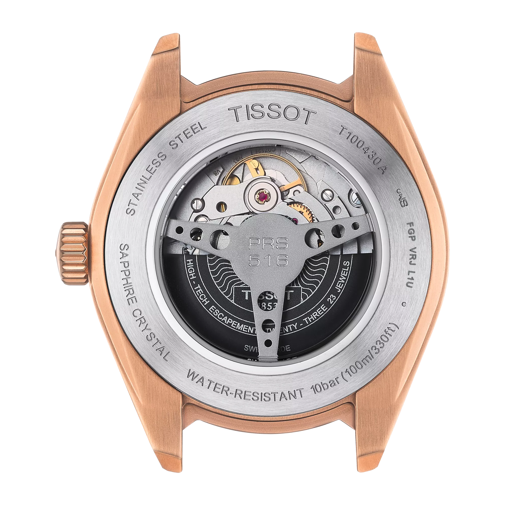 Back view of the watch case Tissot PRS 516 Powermatic 80