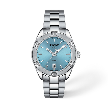 Front view of the watch Tissot PR 100 Sport Chic 36mm with shadow