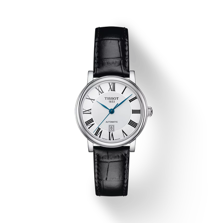 Front view of the watch Tissot Carson Premium Automatic lady with shadow