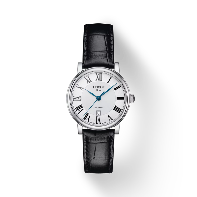 Front view of the watch Tissot Carson Premium Automatic lady with shadow