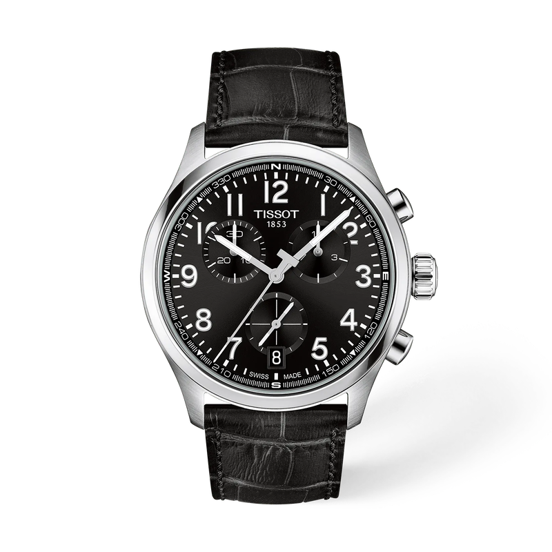 Vue de face de la montre Tissot Chrono L 42mm avec ombre