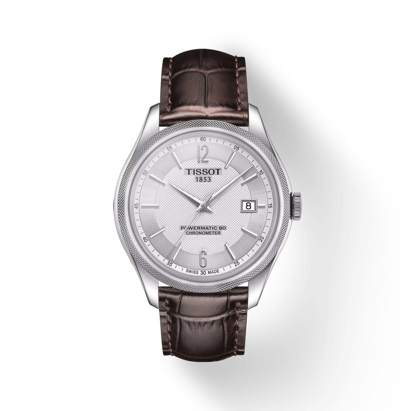 Front view of the watch Tissot Ballade Powermatic 80 COSC with shadow