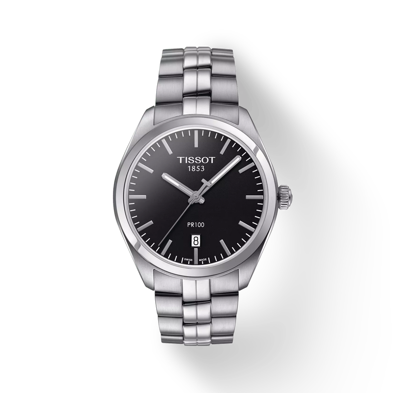 Front view of the watch Tissot PR 100 with shadow