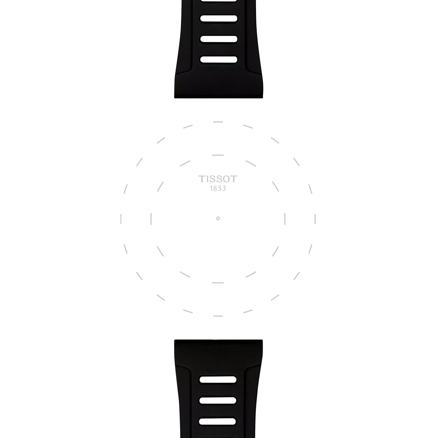 Enfoque en las asas de Correa Oficial Tissot  de silicona negra 21 mm XS