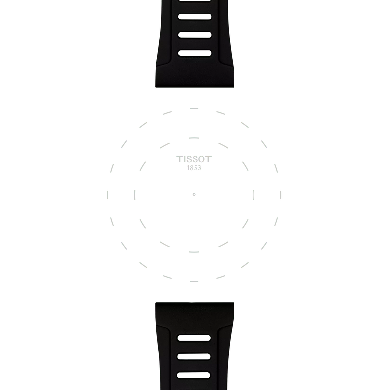 Enfoque en las asas de Correa Oficial Tissot  de silicona negra 21 mm XS